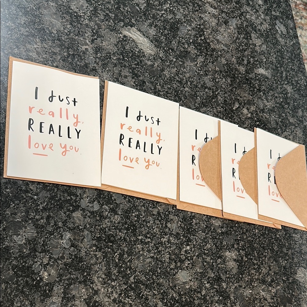 Charming Love Greeting Cards Set of 5 w/envelopes I Just Really Love You. 🥰 NWT